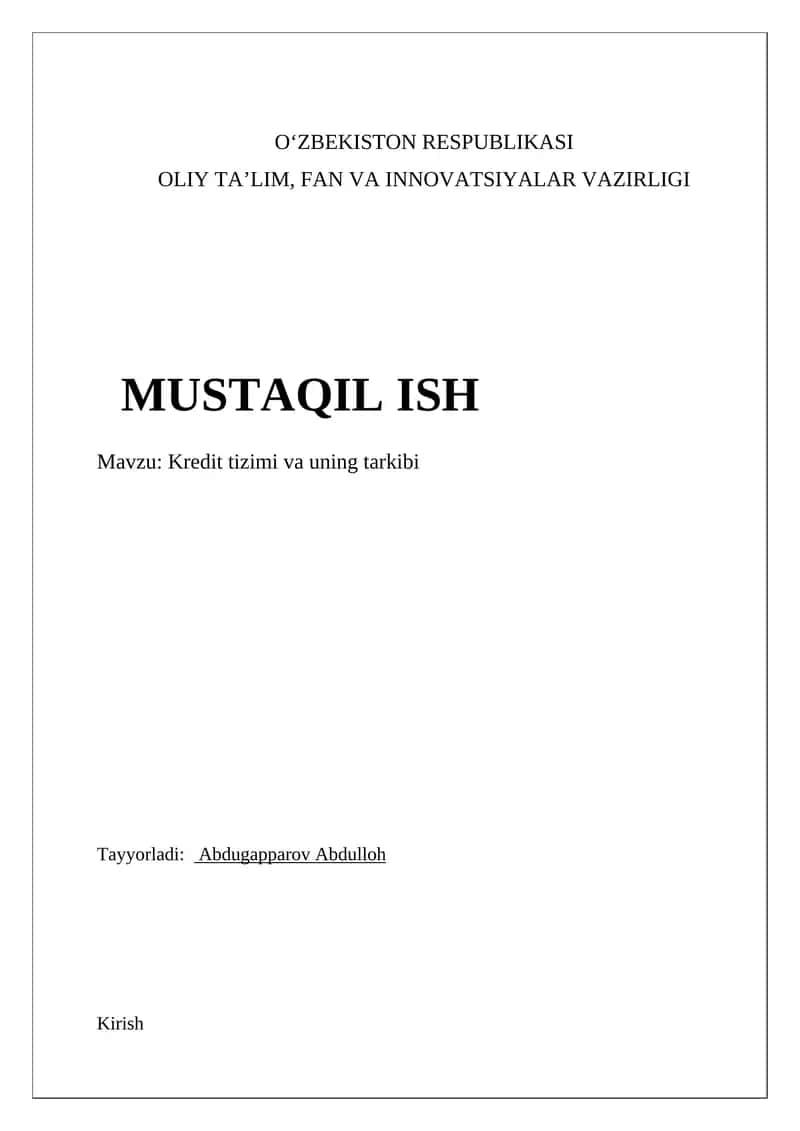 Kredit tizimi va uning tarkibi