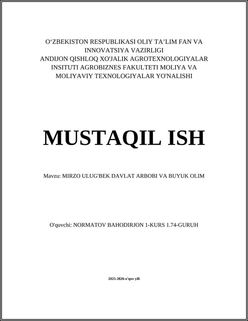 MIRZO ULUG'BEK DAVLAT ARBOBI VA BUYUK OLIM