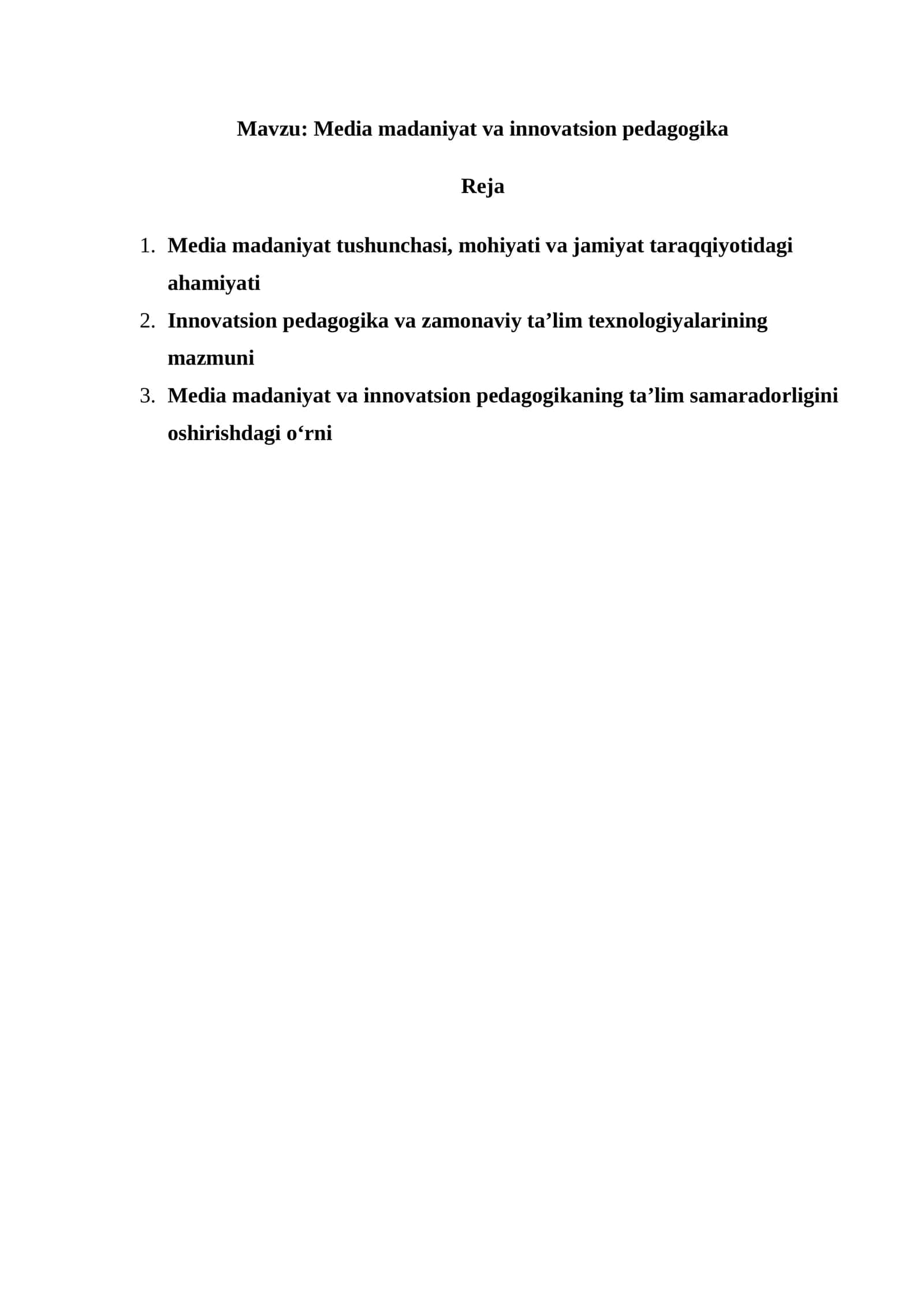 Media madaniyat va innovatsion pedagogika