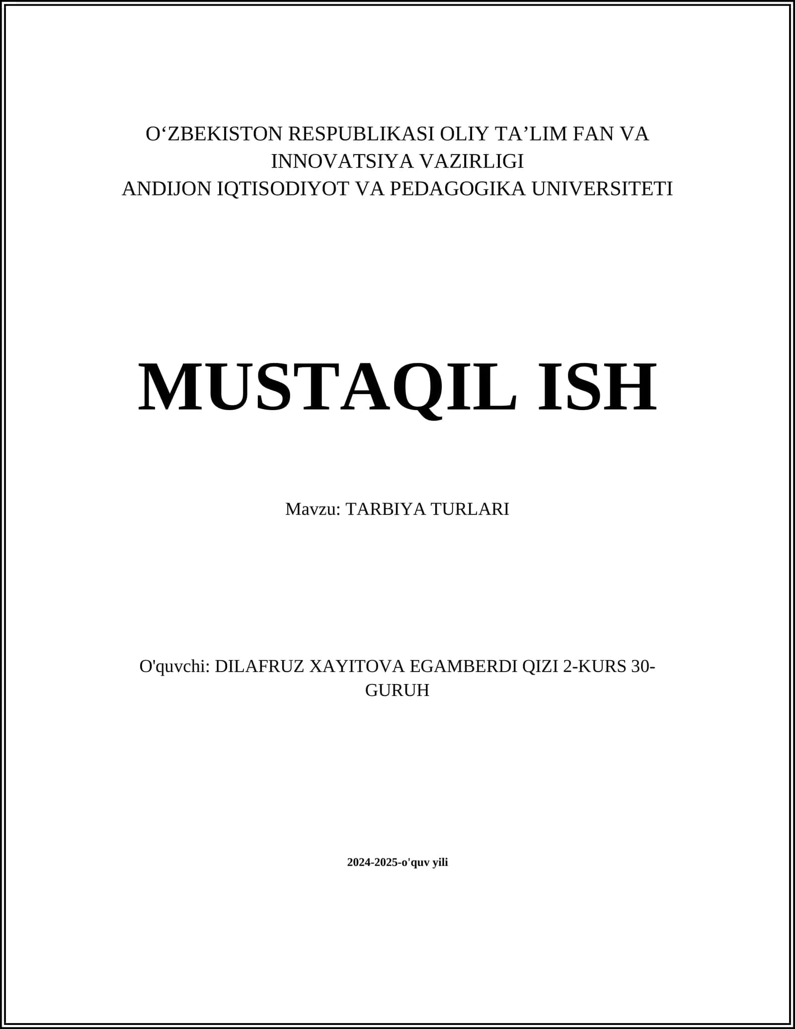 TARBIYA TURLARI