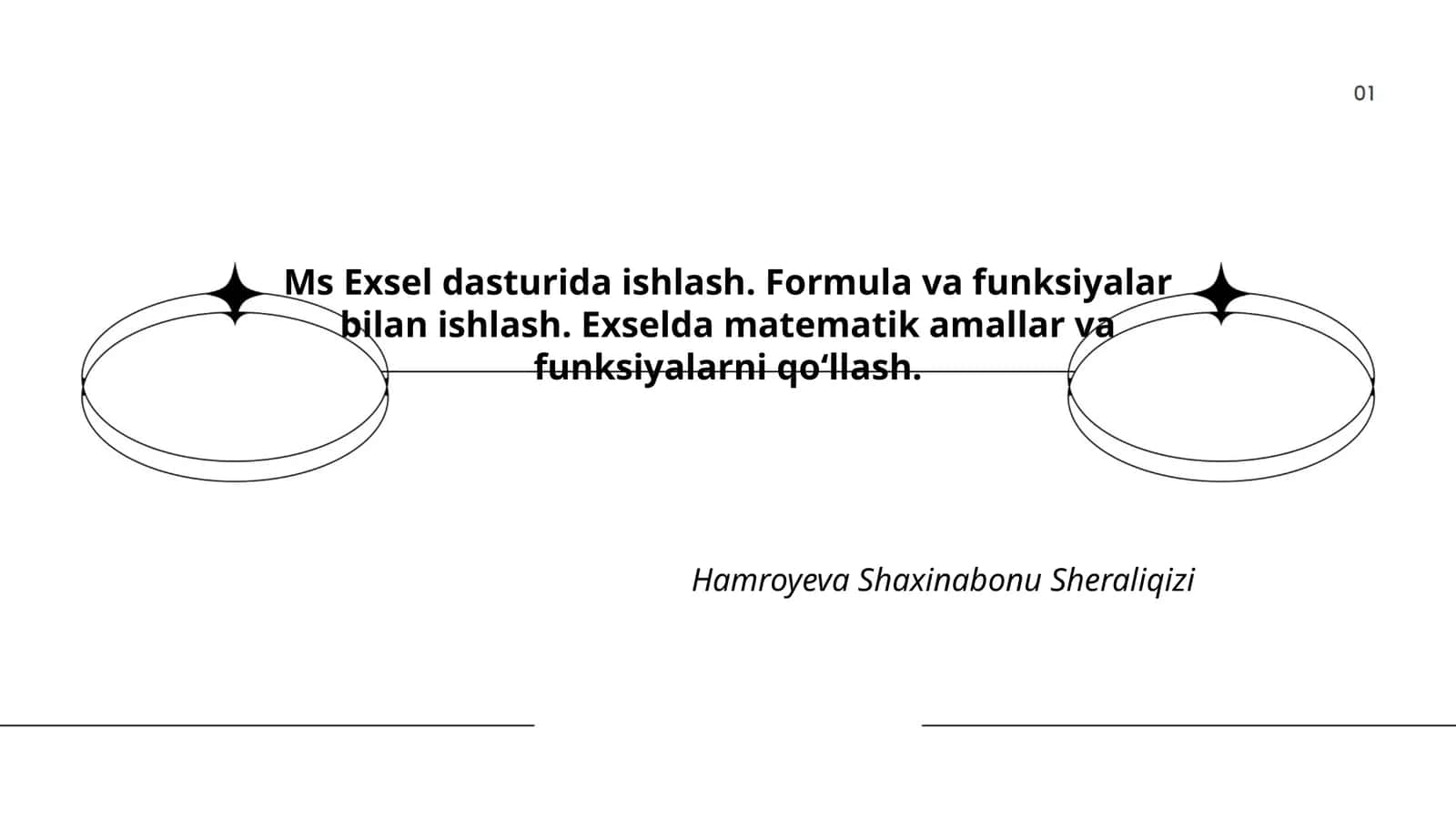 Ms Exsel dasturida ishlash. Formula va funksiyalar bilan ishlash. Exselda matematik amallar va funksiyalarni qoʻllash