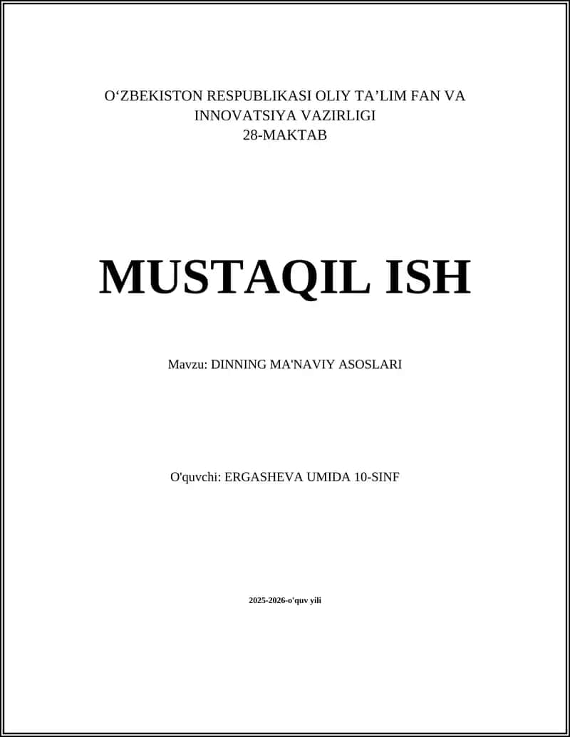DINNING MA'NAVIY ASOSLARI