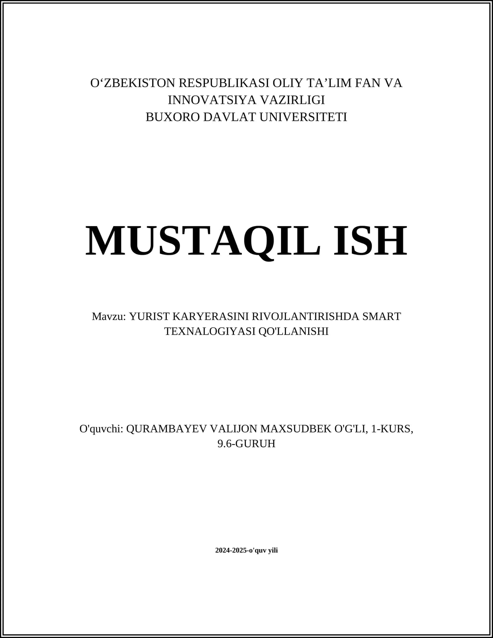 YURIST KARYERASINI RIVOJLANTIRISHDA SMART TEXNALOGIYASI QO'LLANISHI