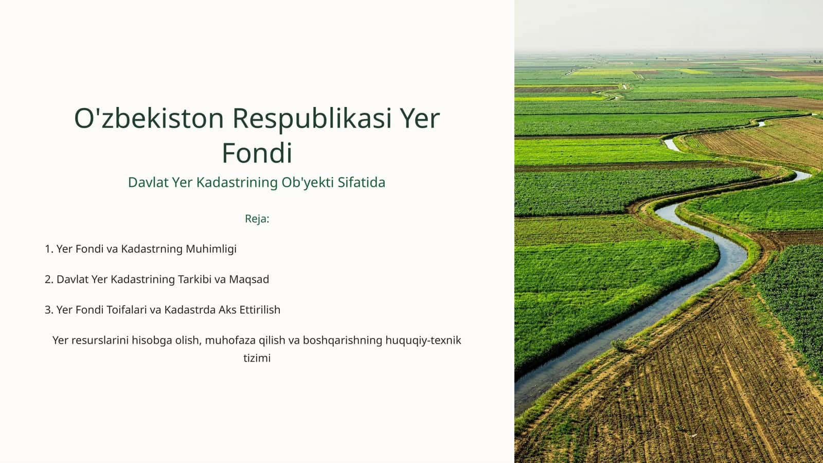 O'zbekiston Respublikasi Yer Fondi Davlat Yer Kadastrining Ob'yekti Sifatida