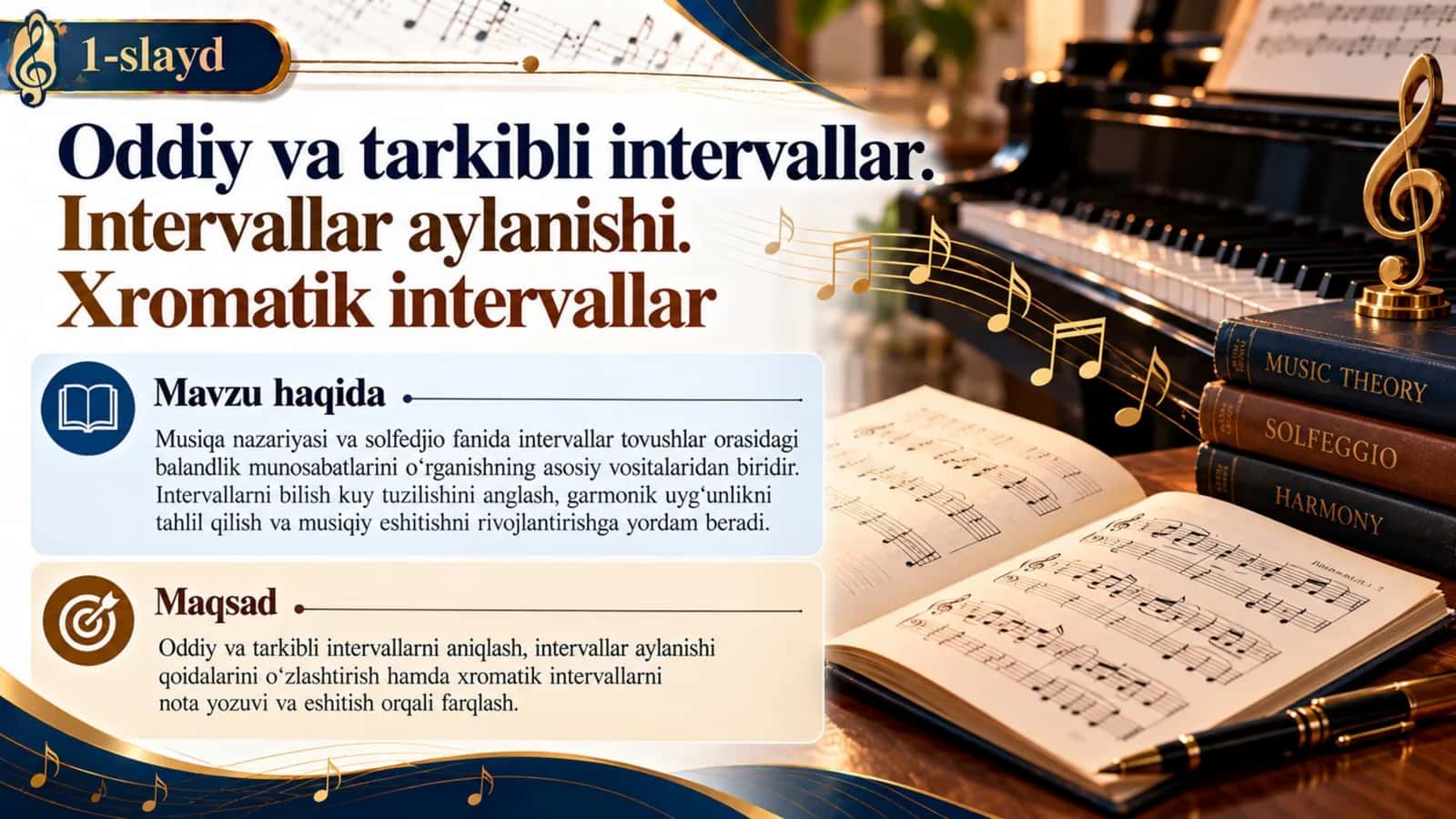 Oddiy va tarkibli intervallar. Intervallar aylanishi. Xromatik intervallar — 15 slaydli taqdimot