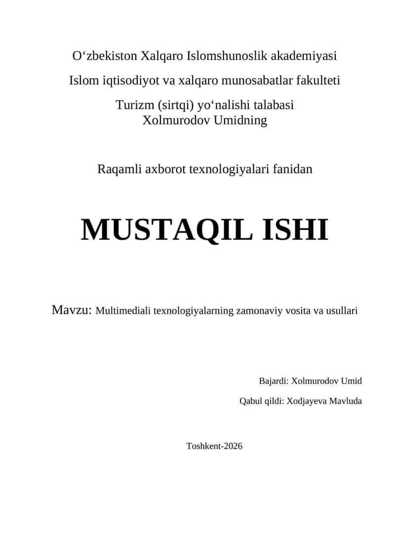 Multimediali texnologiyalarning zamonaviy vosita va usullari