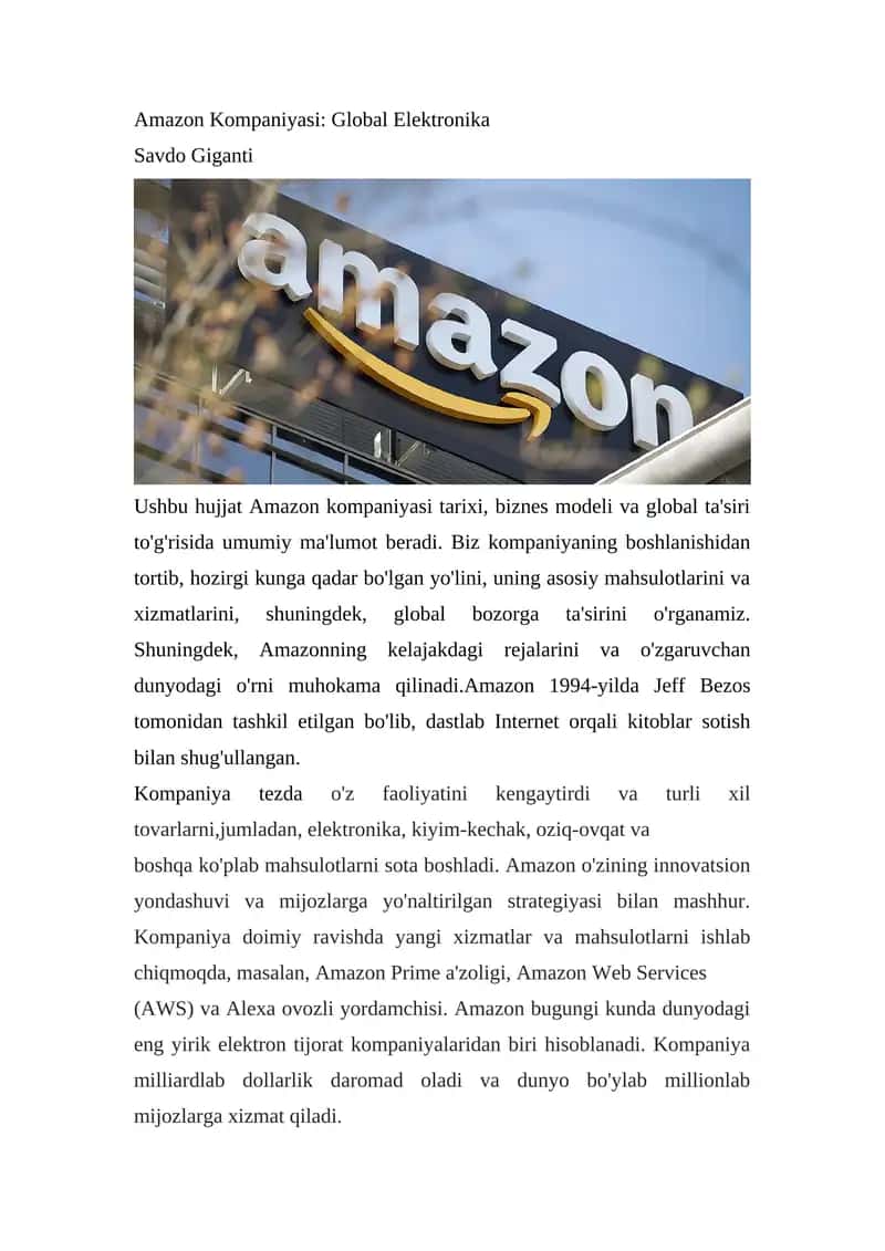 Amazon Kompaniyasi: Global Elektronika