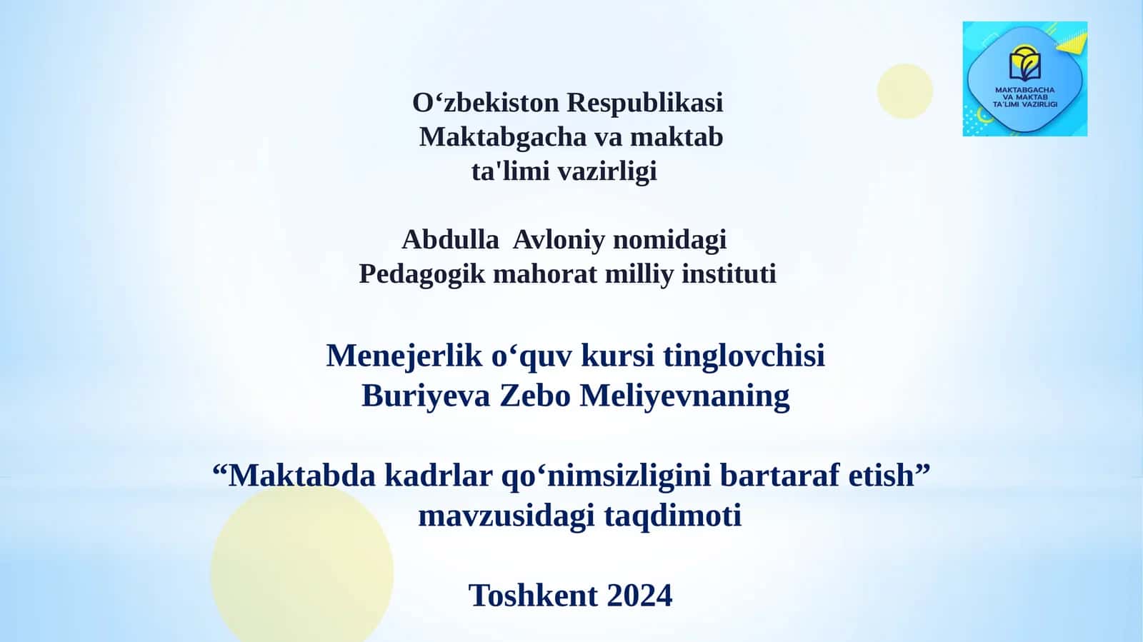 Maktabda kadrlar qo‘nim sizligini bartaraf etish
