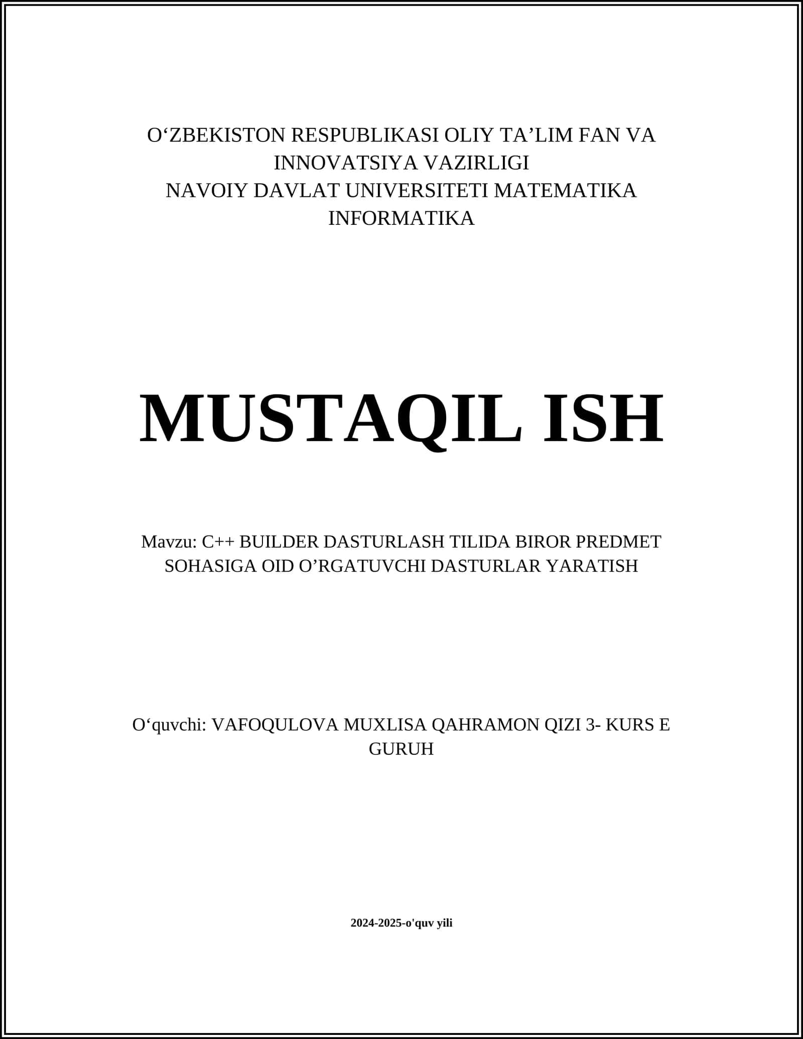 C++ Builderda dars jadvali tuzish dasturi