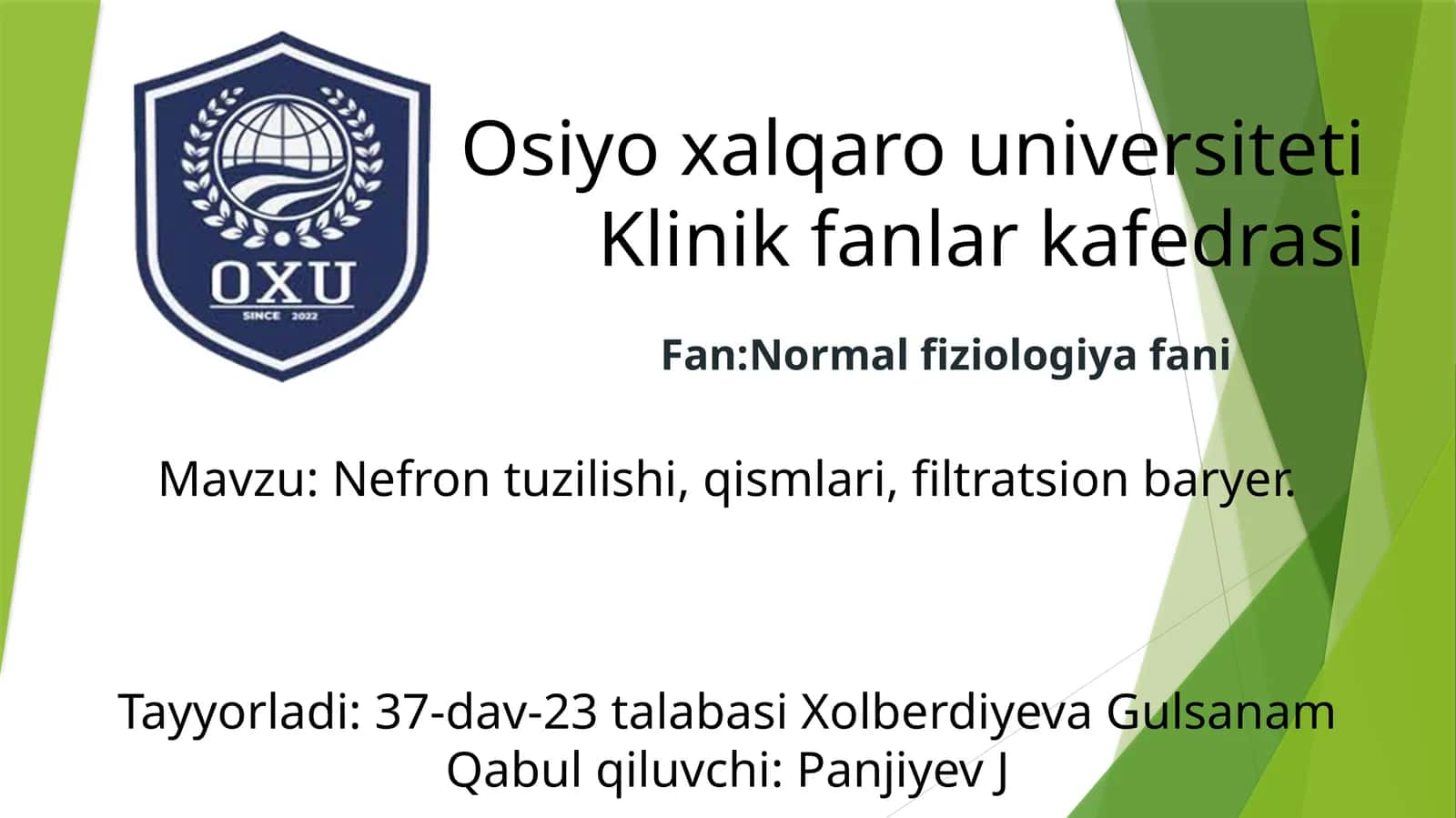 Nefron tuzilishi, qismlari, filtratsion baryer