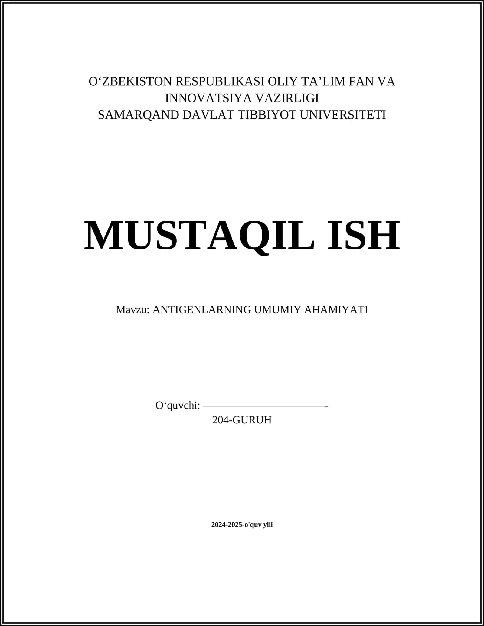 ANTIGENLARNING UMUMIY AHAMIYATI