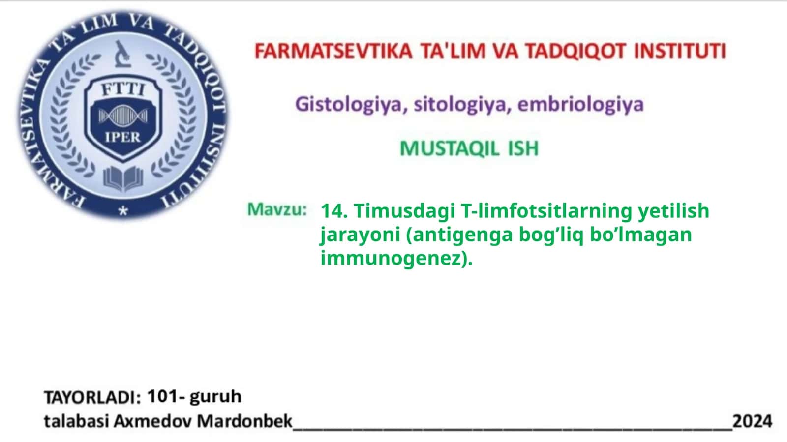 Timusdagi T-limfotsitlar