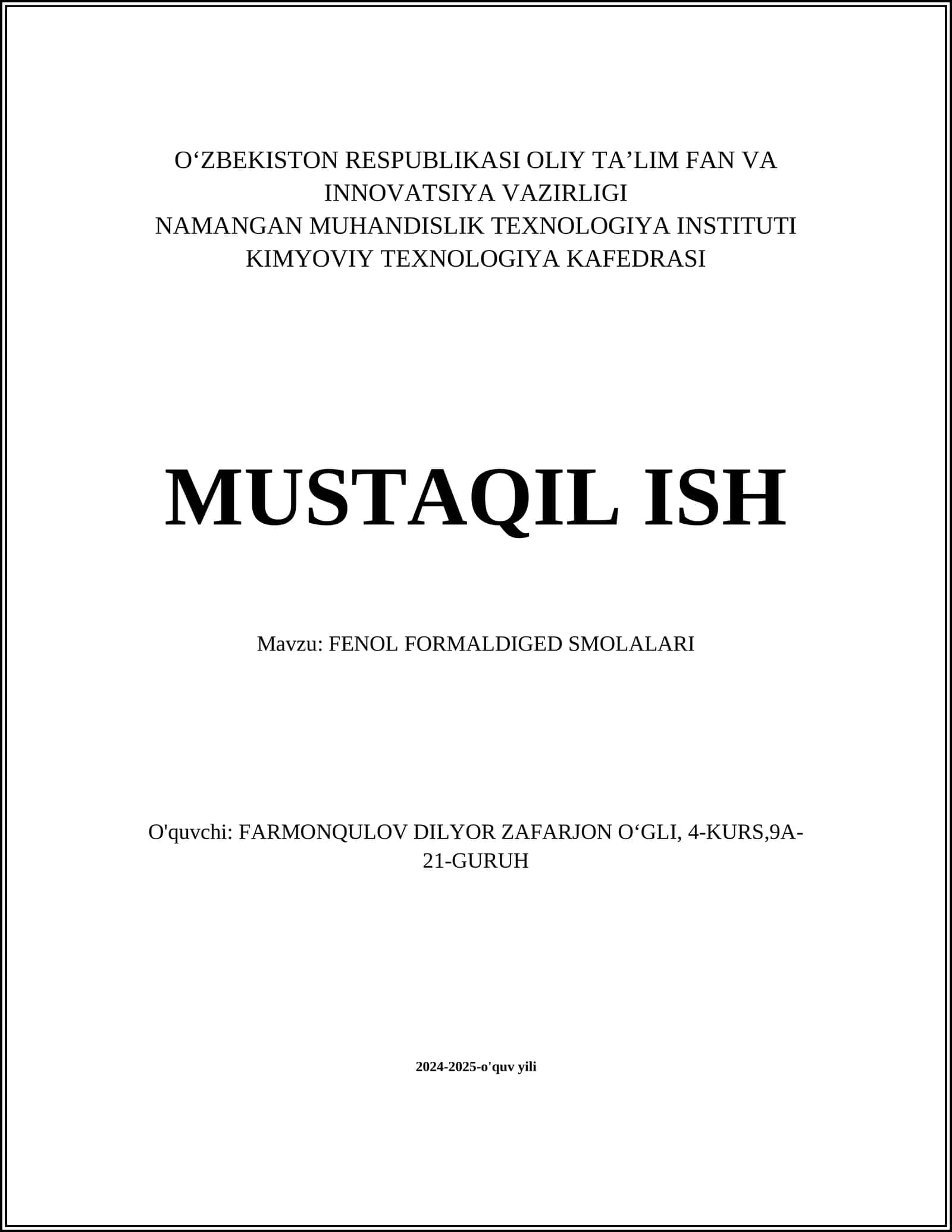 FENOL FORMALDIGED SMOLALARI