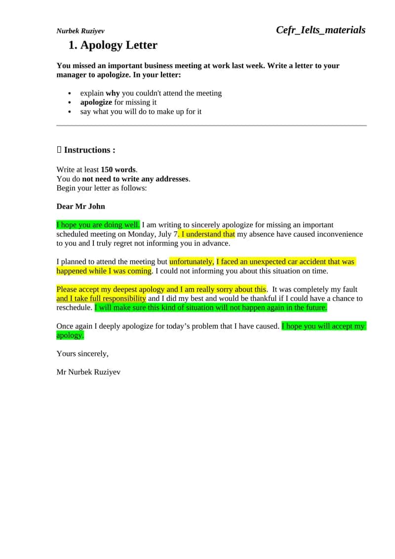 Apology Letter
