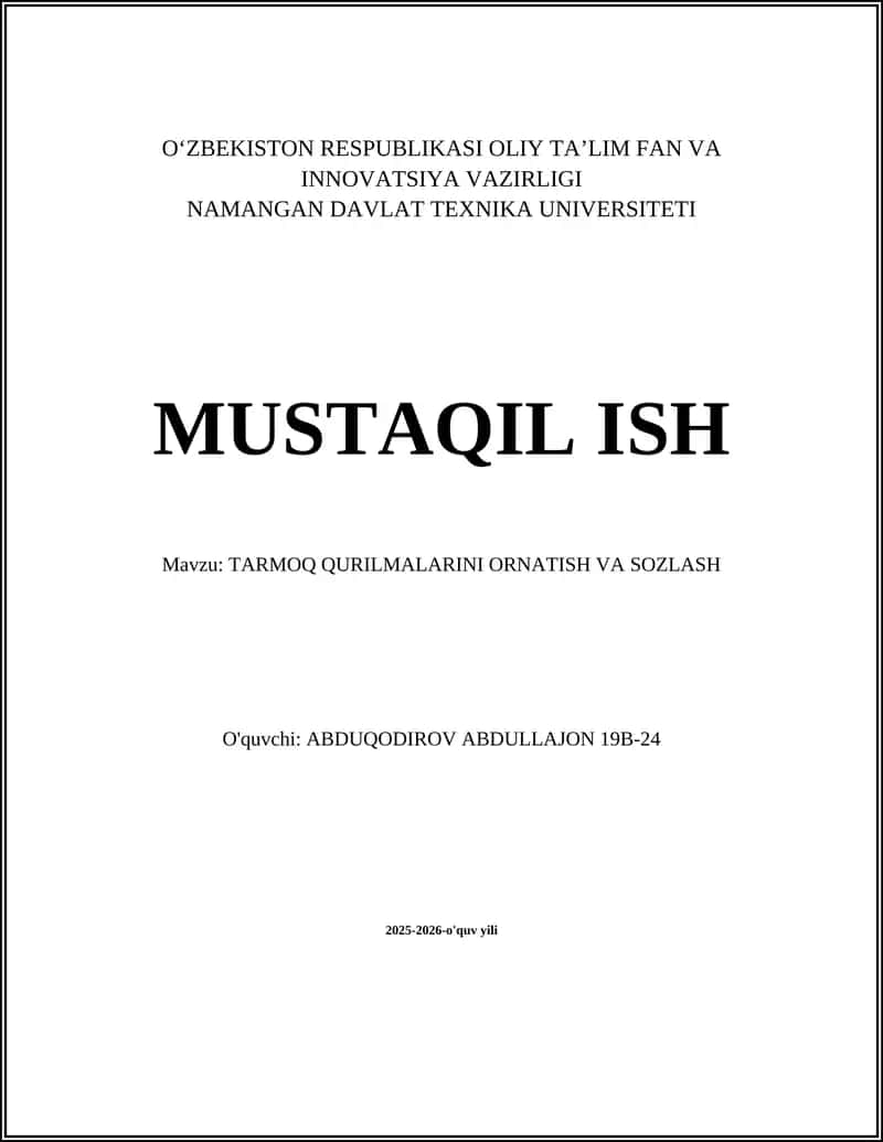 TARMOQ QURILMALARINI ORNATISH VA SOZLASH