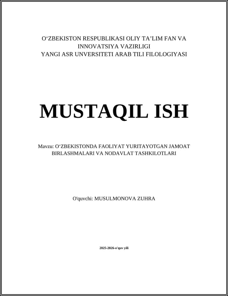 O'ZBEKISTONDA FAOLIYAT YURITAYOTGAN JAMOAT BIRLASHMALARI VA NODAVLAT TASHKILOTLARI