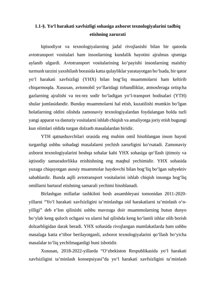 Yo‘l harakati xavfsizligi sohasiga axborot texnologiyalarini tadbiq etishning zarurati