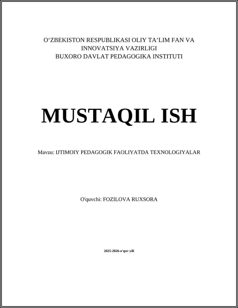 IJTIMOIY PEDAGOGIK FAOLIYATDA TEXNOLOGIYALAR