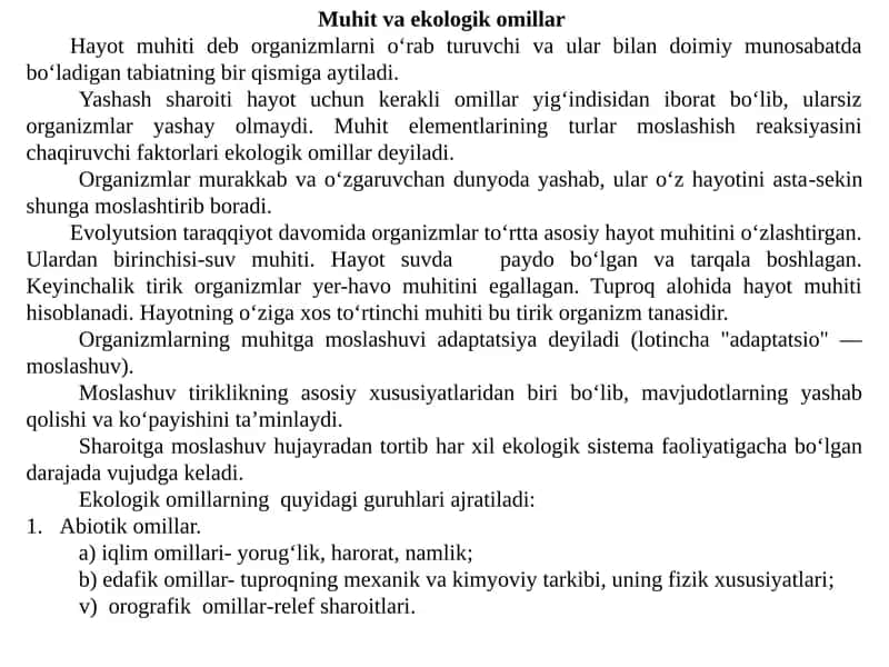 Muhit va ekologikomillar