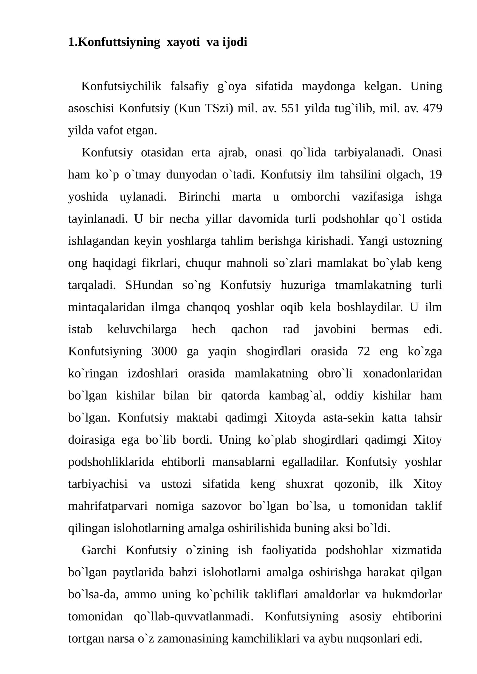 Konfuttsiyning xayoti va ijodi