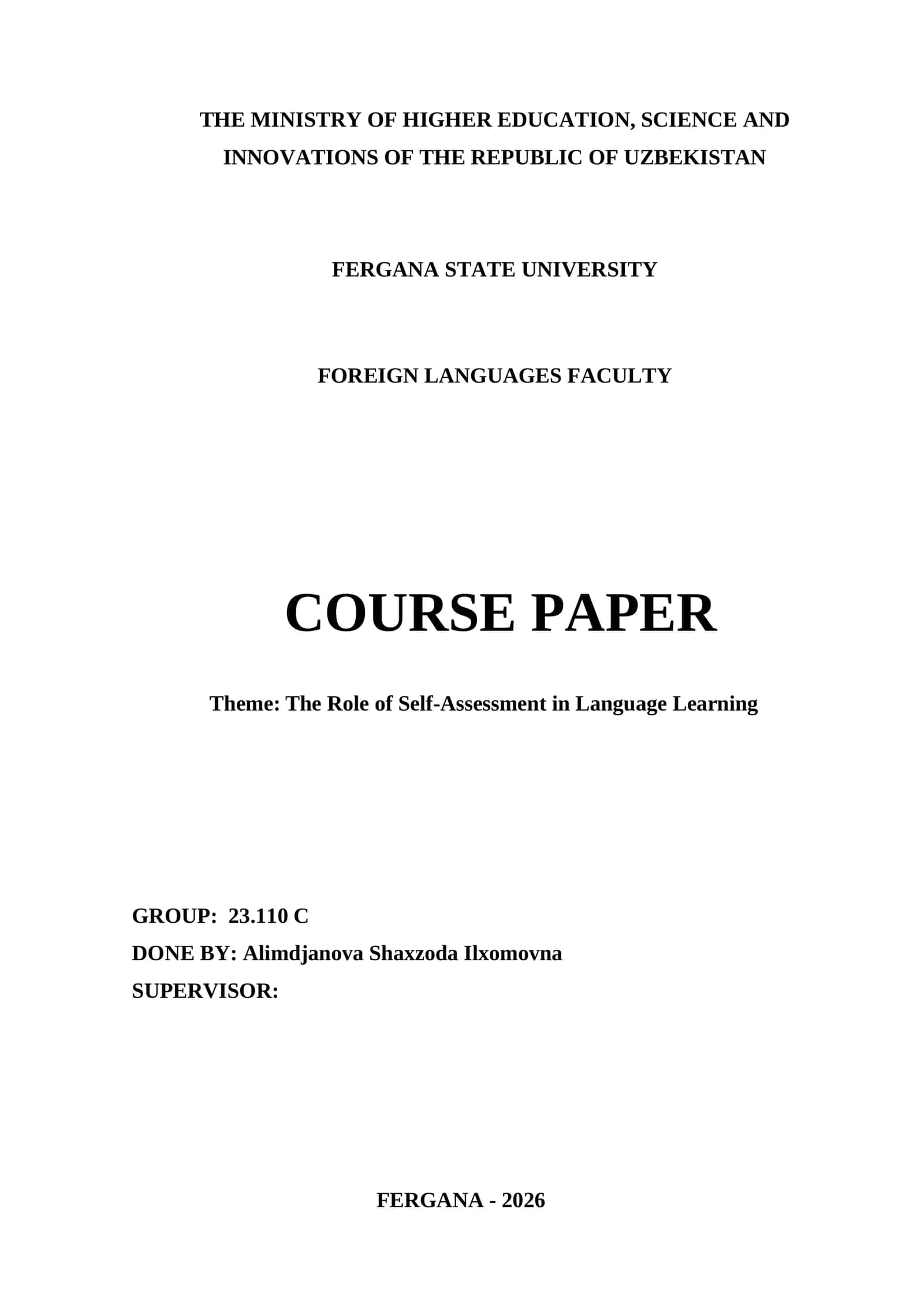 Course Paper: The Role of Self-Assessment in Language Learning