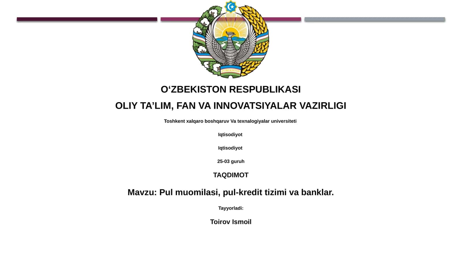 Pul muomilasi, pul-kredit tizimi va banklar