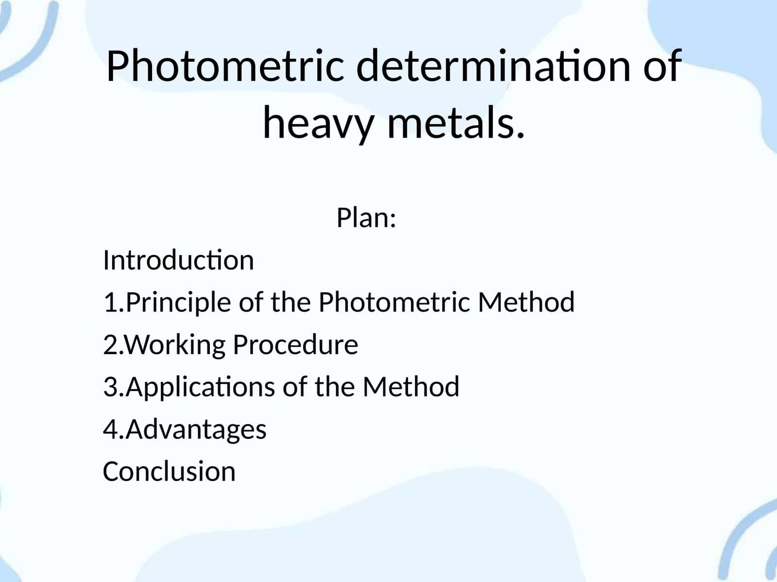 Photometric determination of heavy metals