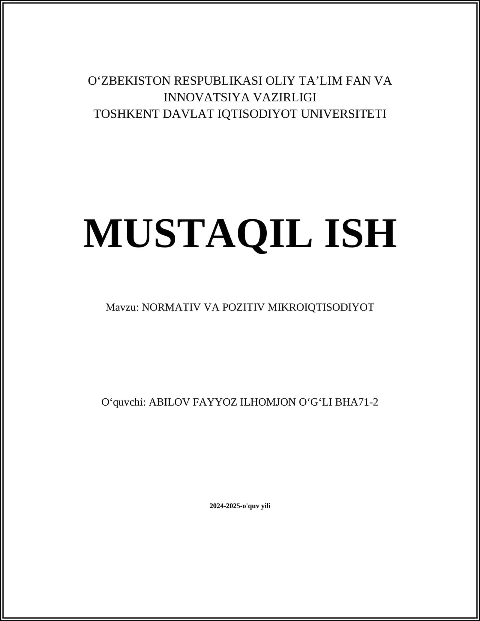 NORMATIV VA POZITIV MIKROIQTISODIYOT