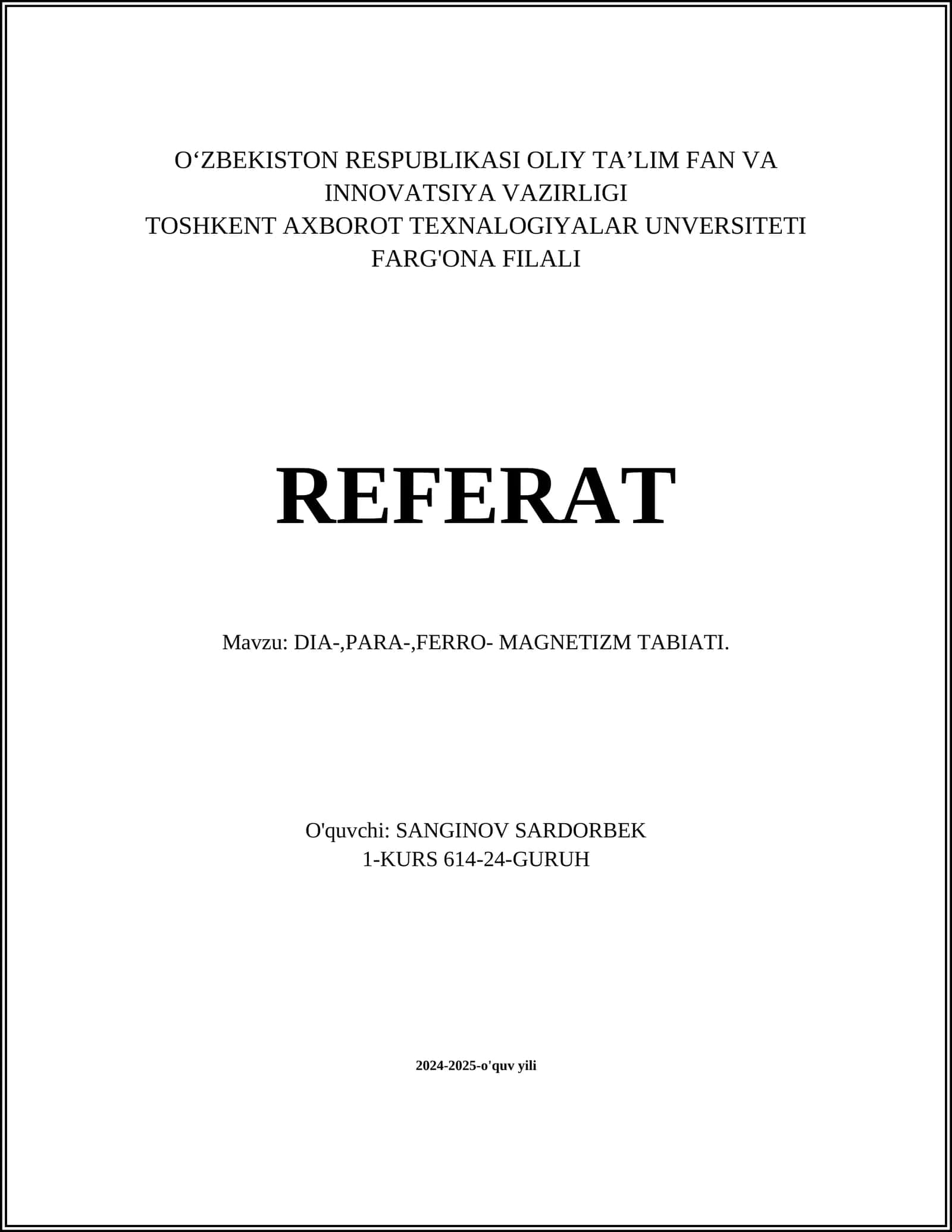 DIA-,PARA-,FERRO- MAGNETIZM TABIATI