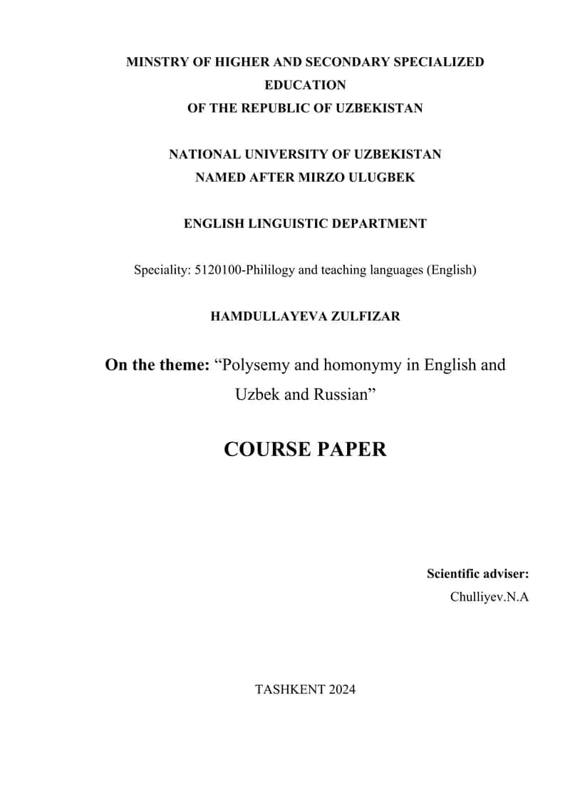 "Polysemy and Homonymy in English and Uzbek and Russian"