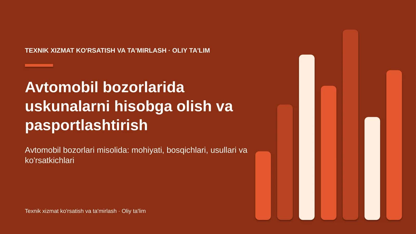 Avtomobil bozorlarida uskunalarni hisobga olish va pasportlashtirish