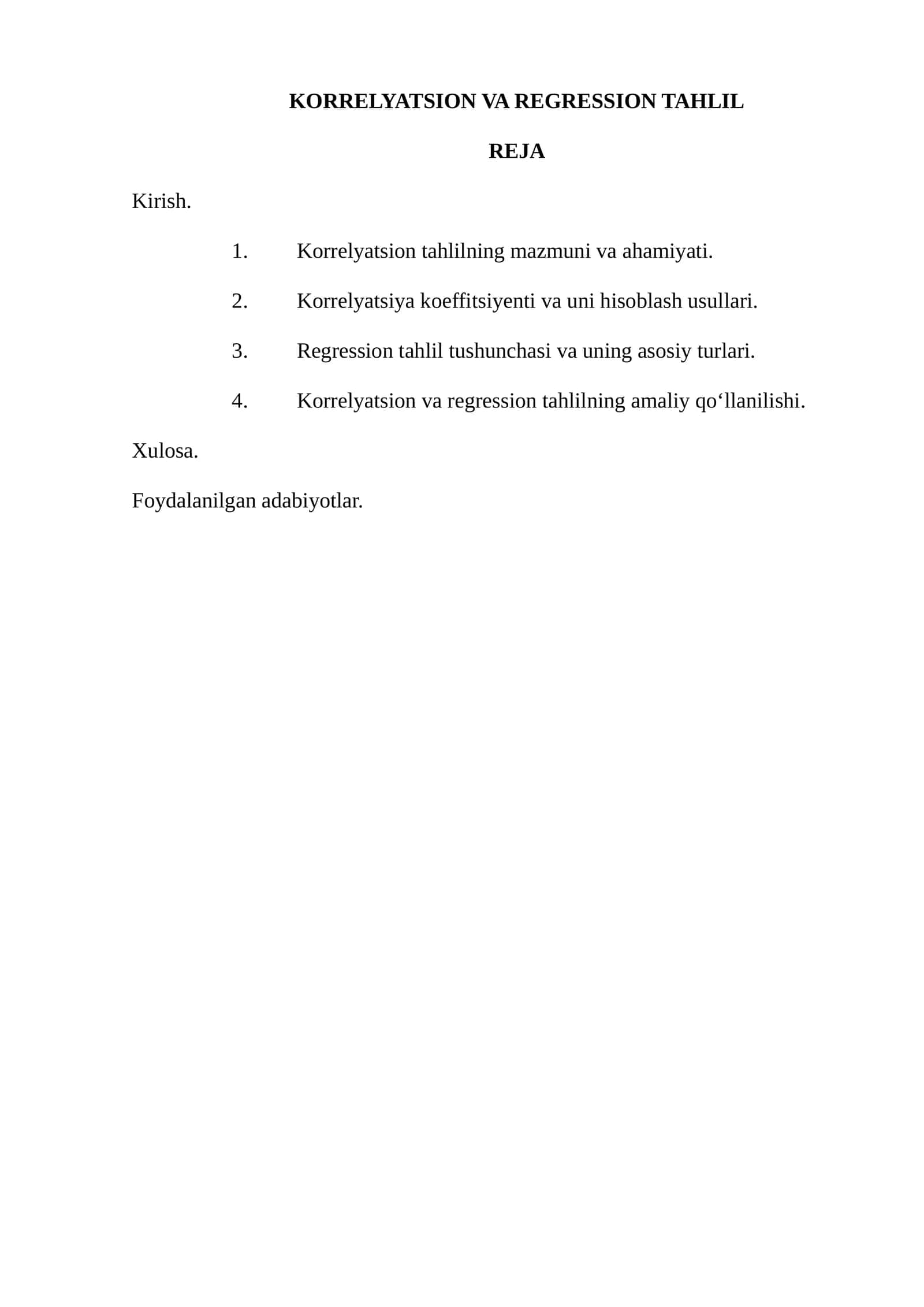 KORRELYATSION VA REGRESSION TAHLIL