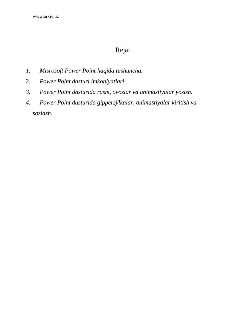 Misrosoft Power Point haqida tushuncha