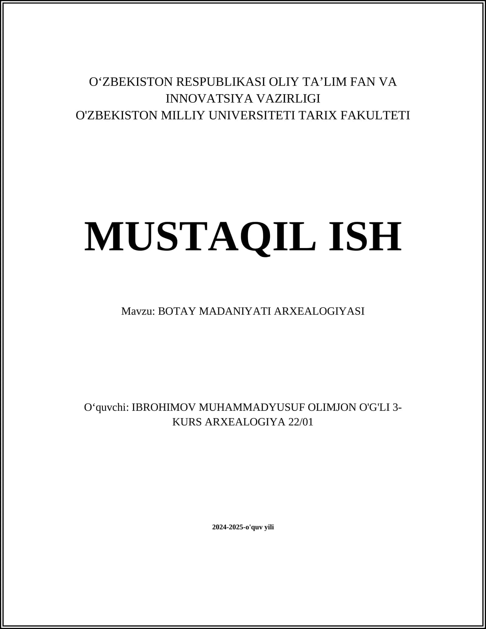 BOTAY MADANIYATI ARXEALOGIYASI