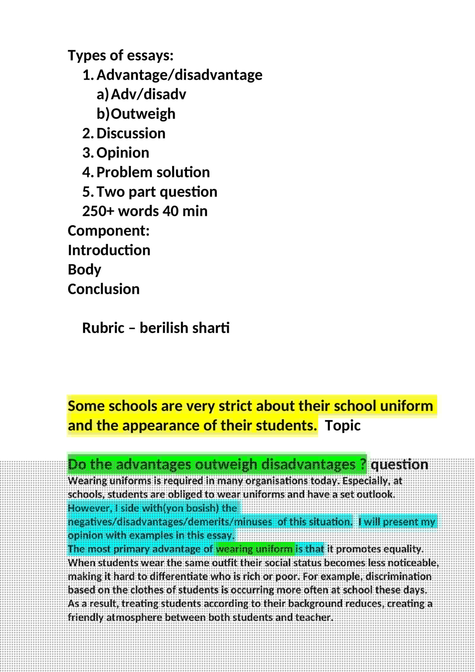 Types of essays: Advantage/disadvantage