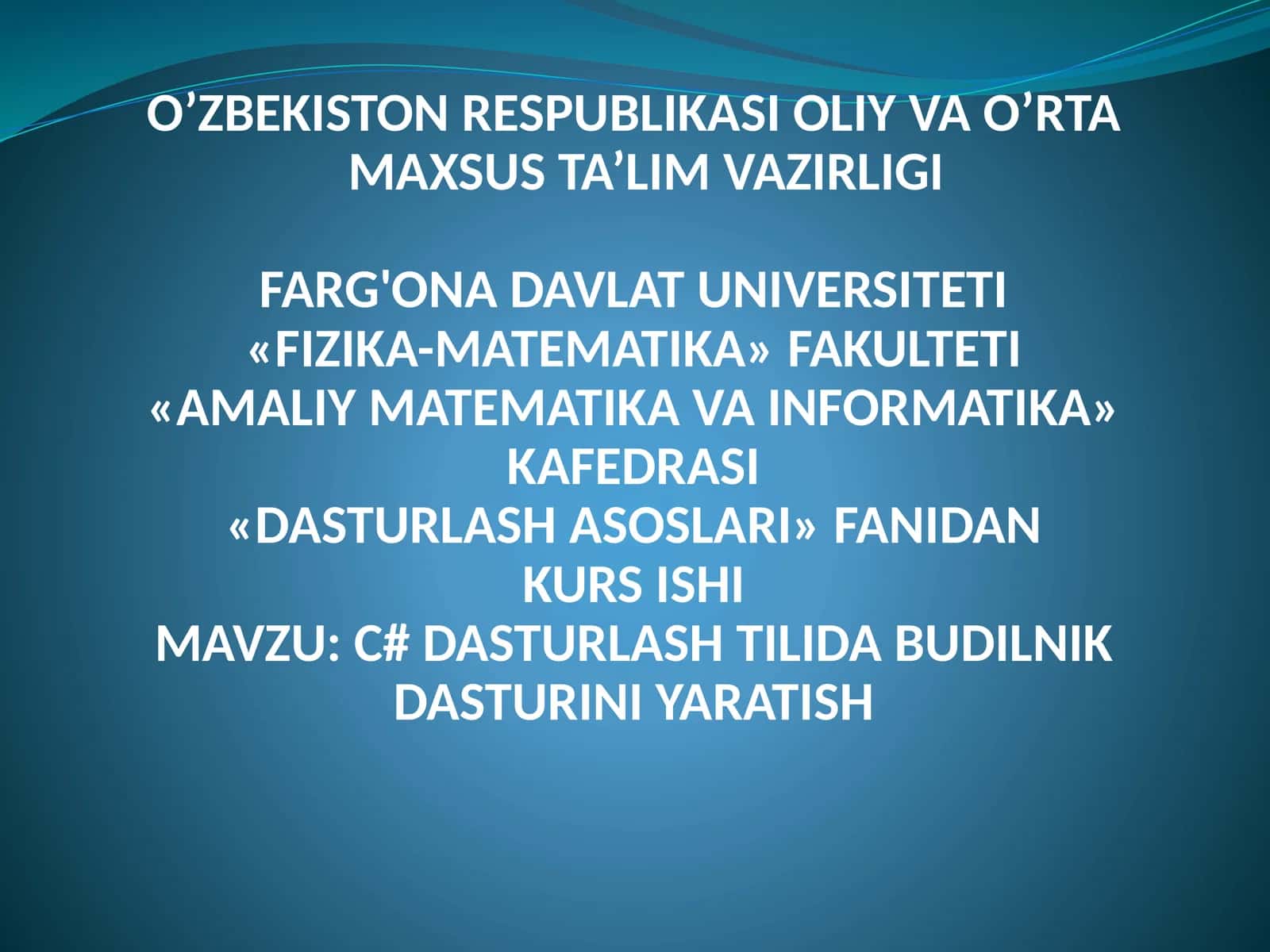 C# DASTURLASH TILIDA BUDILNIK DASTURINI YARATISH