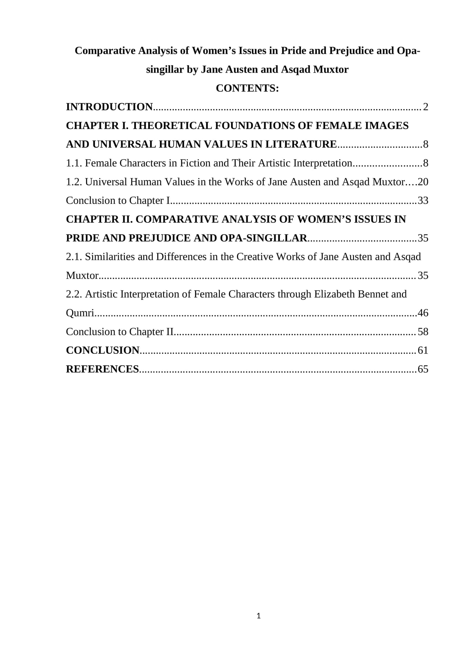 Comparative Analysis of Women’s Issues in Pride and Prejudice and Opa-singillar by Jane Austen and Asqad Muxtor