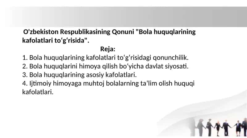 O'zbekiston Respublikasining Qonuni "Bola huquqlarining kafolatlari to‘g‘risida"