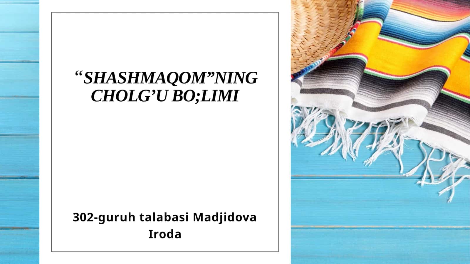 “SHASHMAQOM”NING CHOLG’U BO;LIMI