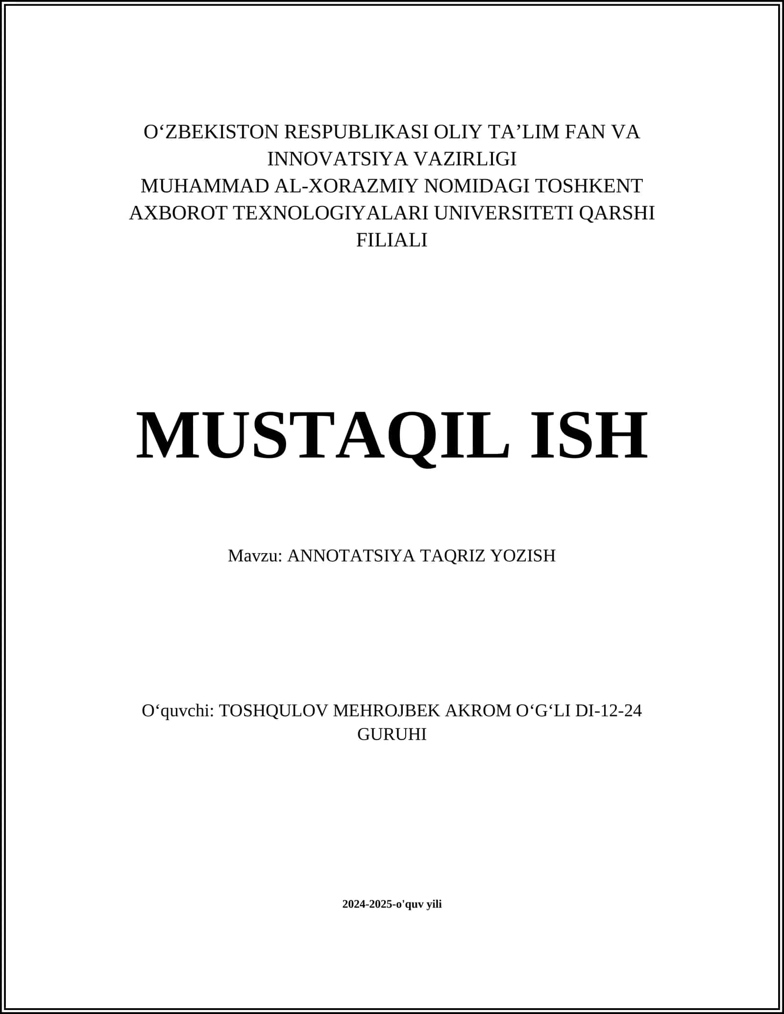 ANNOTATSIYA TAQRIZ YOZISH