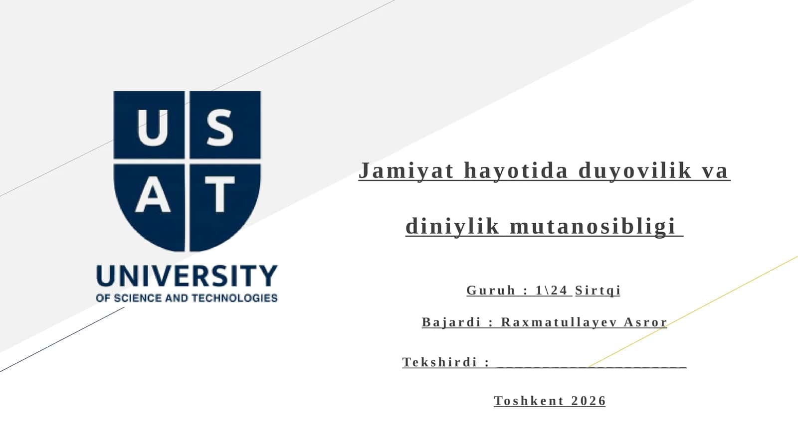 Jamiyathayotida duyovilik va diniylik munosibatligi