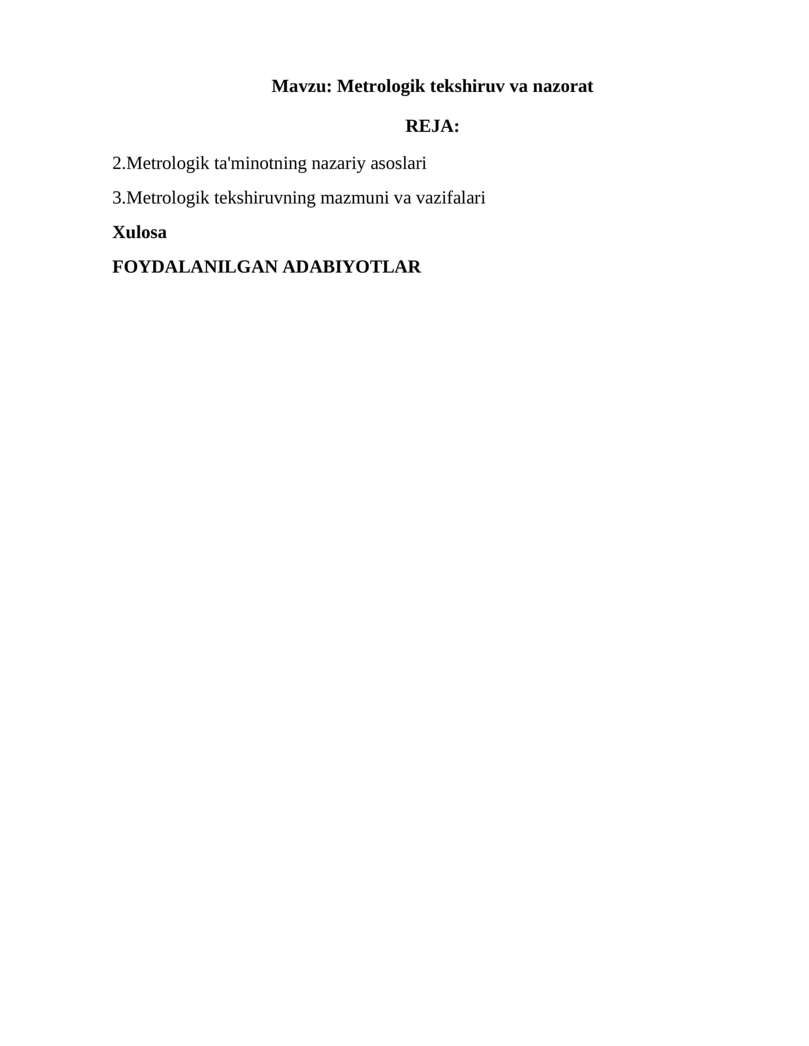 Metrologik tekshiruv va nazorat
