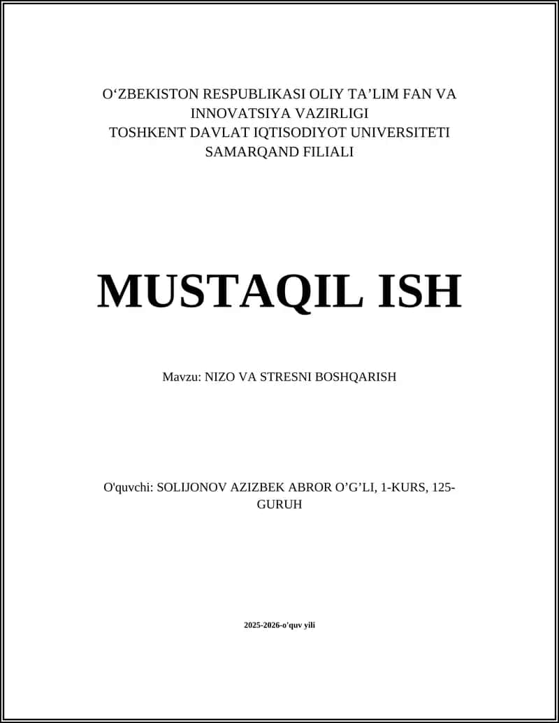 NIZO VA STRESNI BOSHQARISH