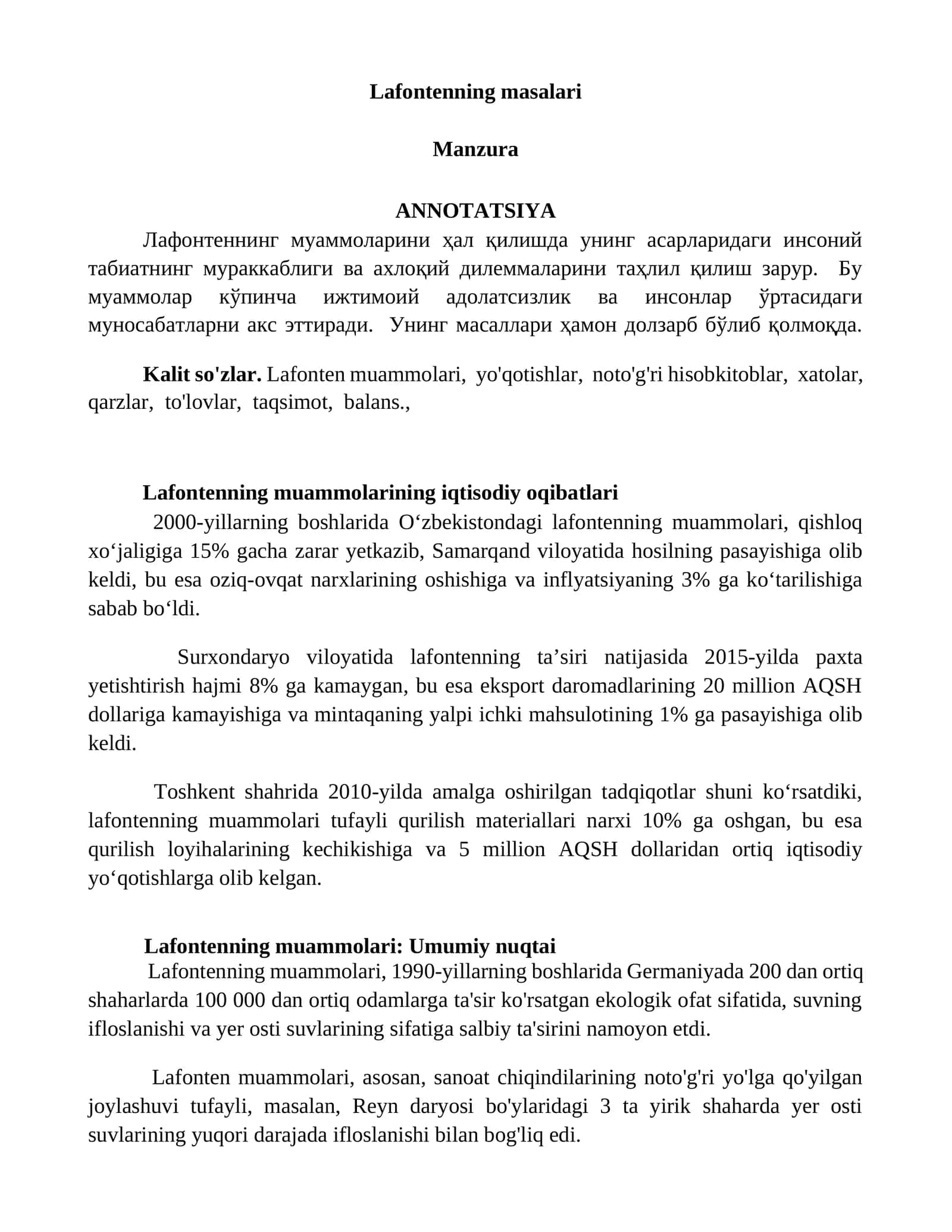 Lafontenning masalari