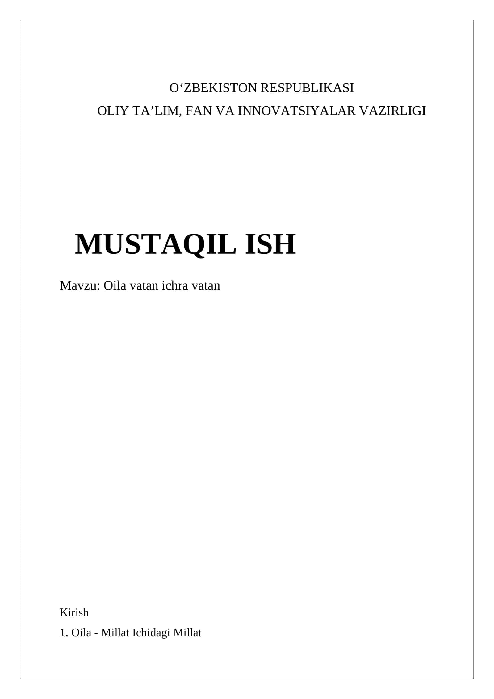 Oila vatan ichra vatan