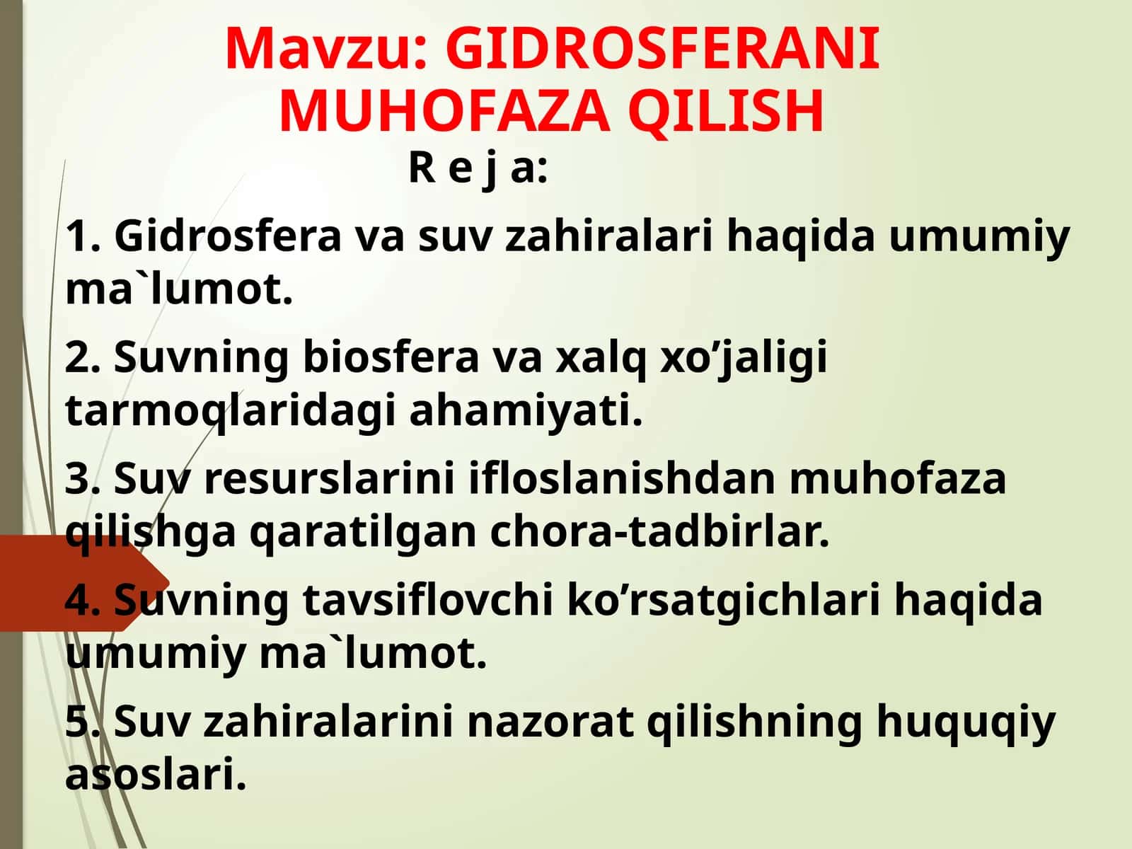 GIDROSFERANI MUHOFAZA QILISH