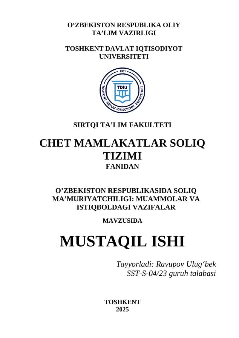O’zbekiston Respublikasida soliq ma’muriyatchiligi