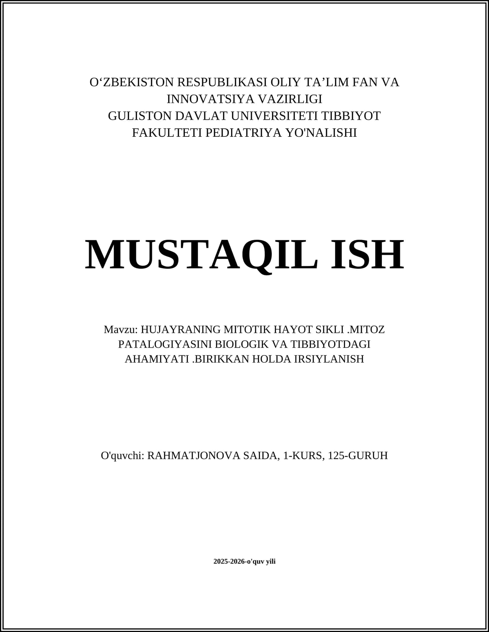 Hujayraning mitotik hayot sikli