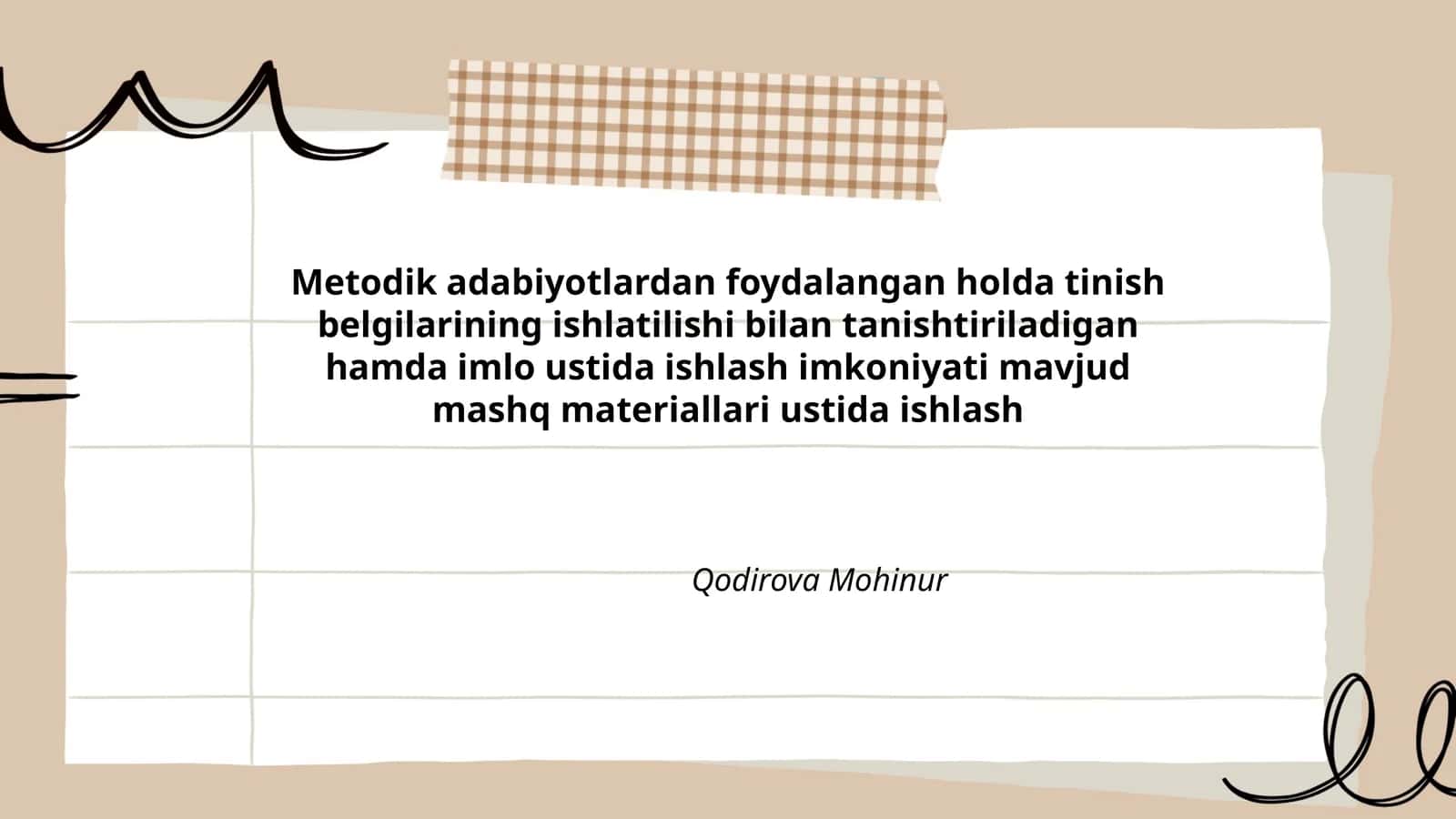 Metodik adabiyotlardan foydalangan holda tinish belgilarining ishlatilishi bilan tanishtiriladigan hamda imlo ustida ishlash imkoniyati mavjud mashq materiallari ustida ishlash