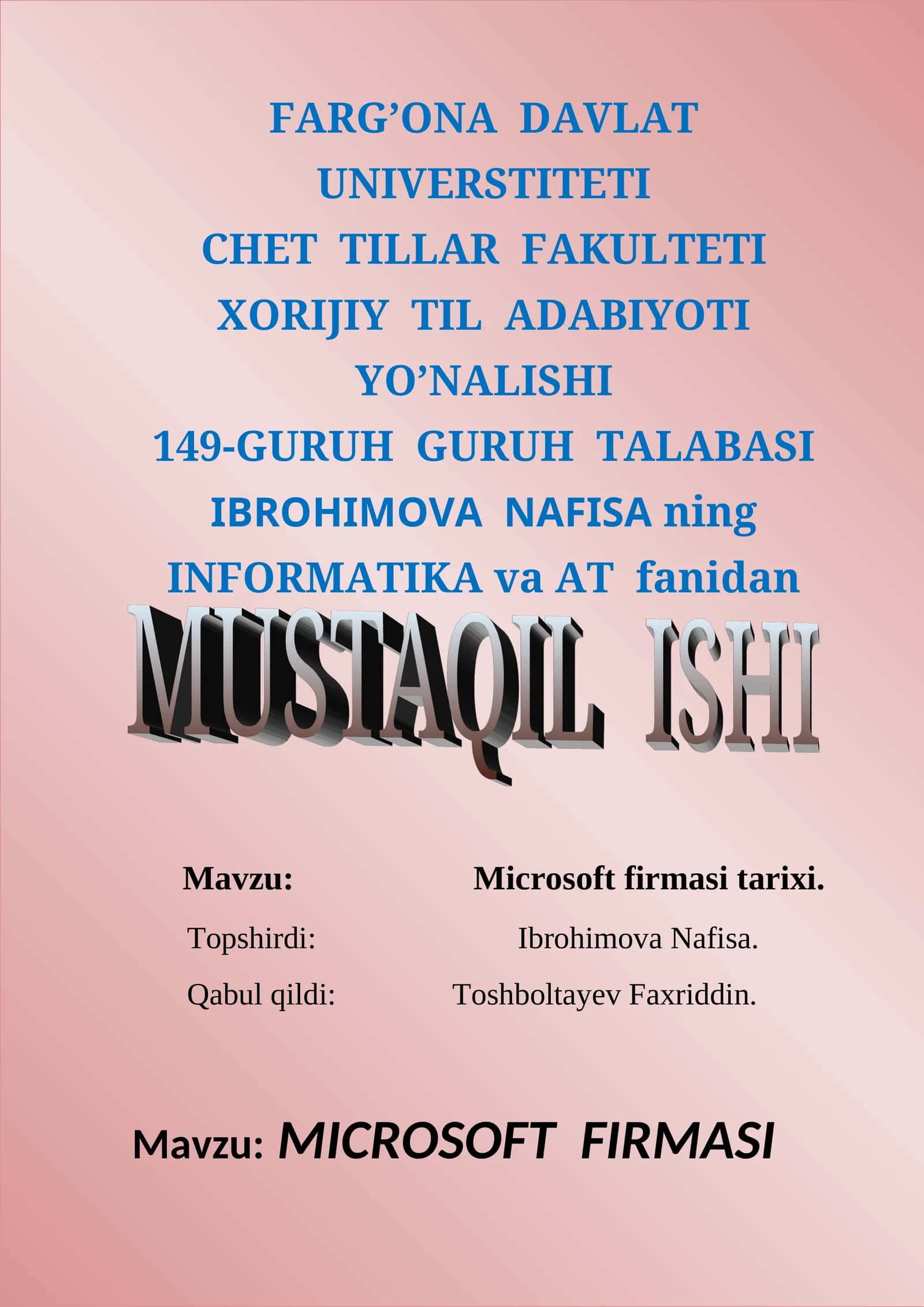 MICROSOFT FIRMASI TARIXI